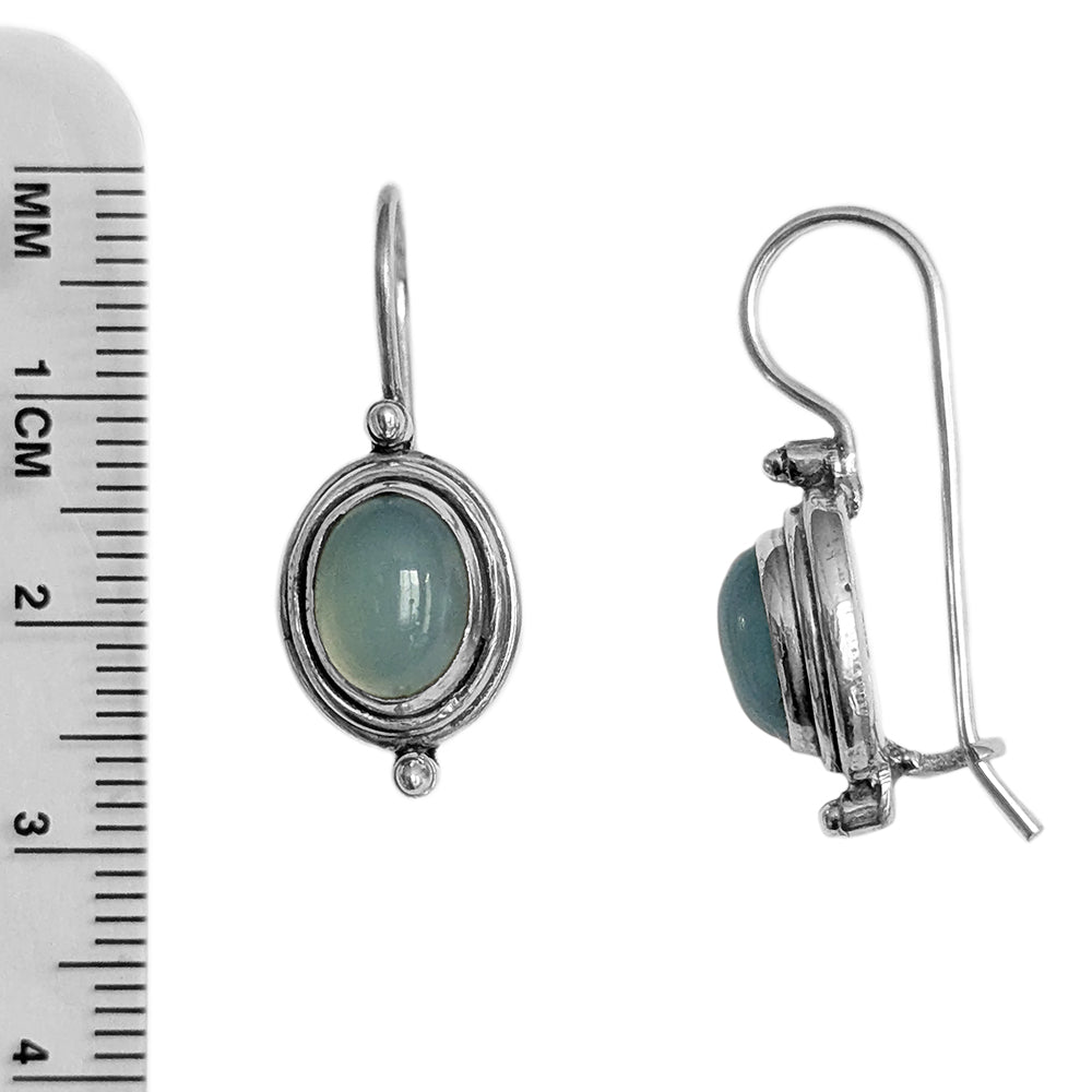 Boucles d’oreilles calcédoine bleue en argent massif 925