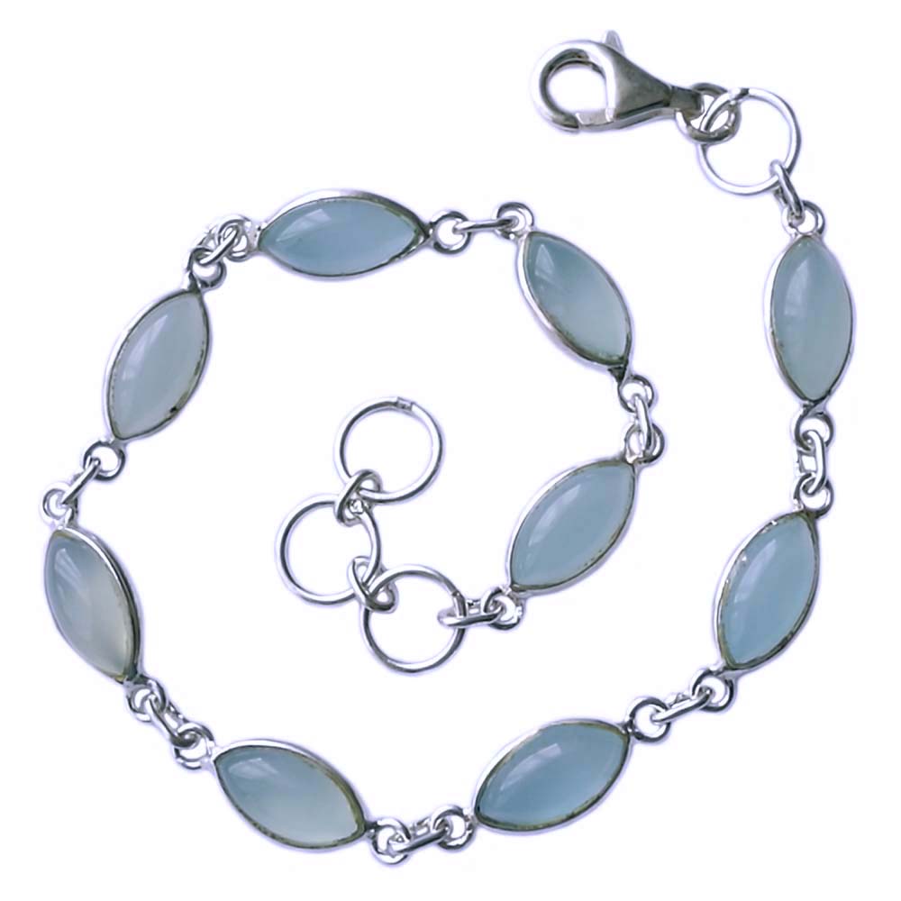 Bracelet calcédoine bleue en argent massif 925