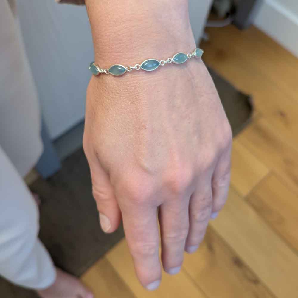 Bracelet calcédoine bleue en argent massif 925