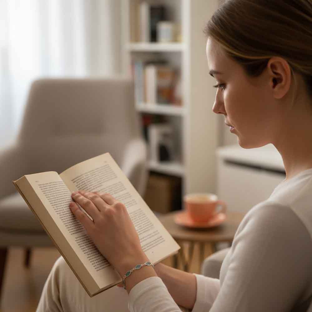 Bracelet calcédoine bleue en argent massif 925