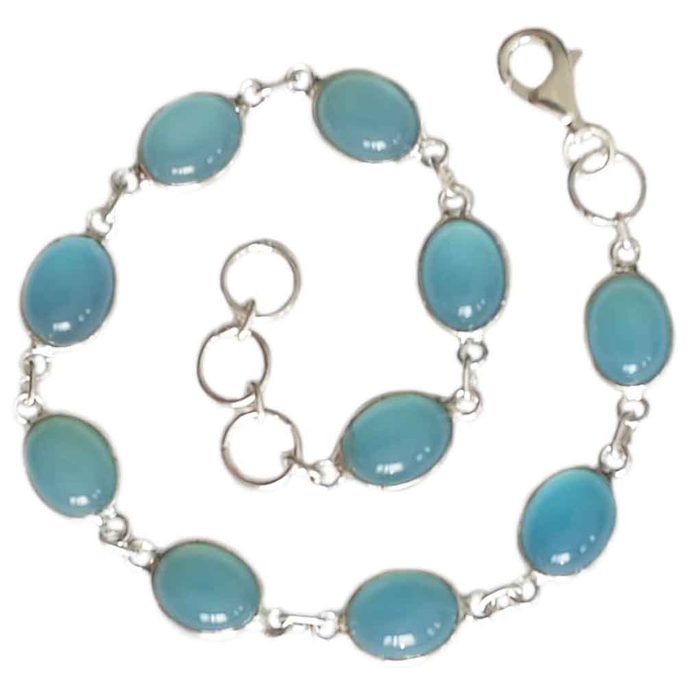 Bracelet calcédoine bleue en argent massif 925