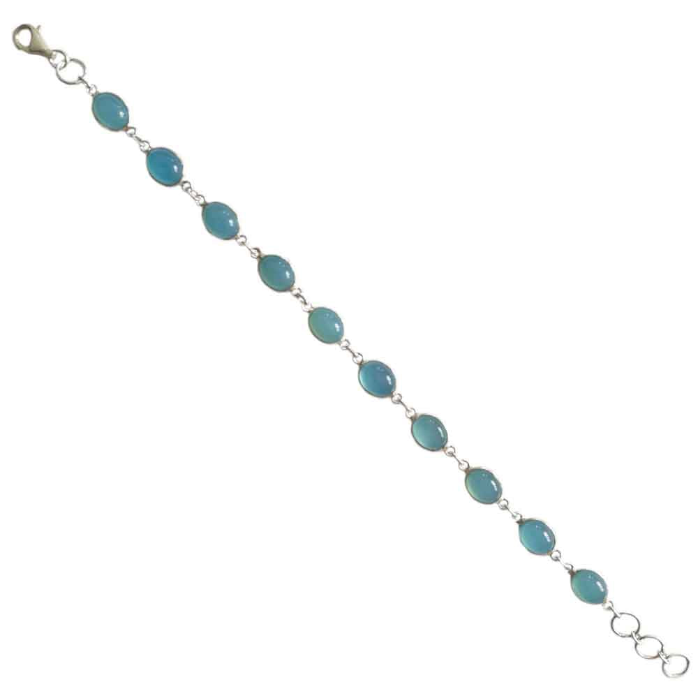 Bracelet calcédoine bleue en argent massif 925