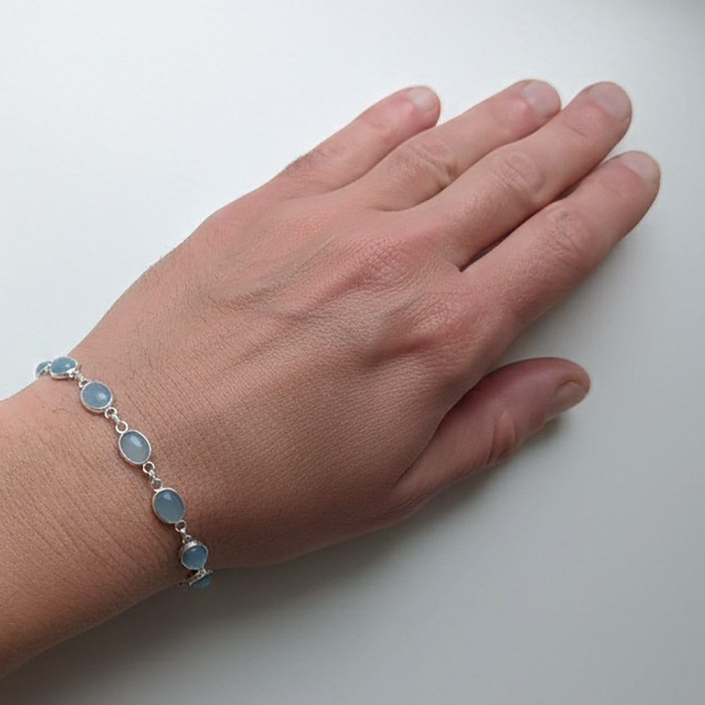 Bracelet calcédoine bleue en argent massif 925