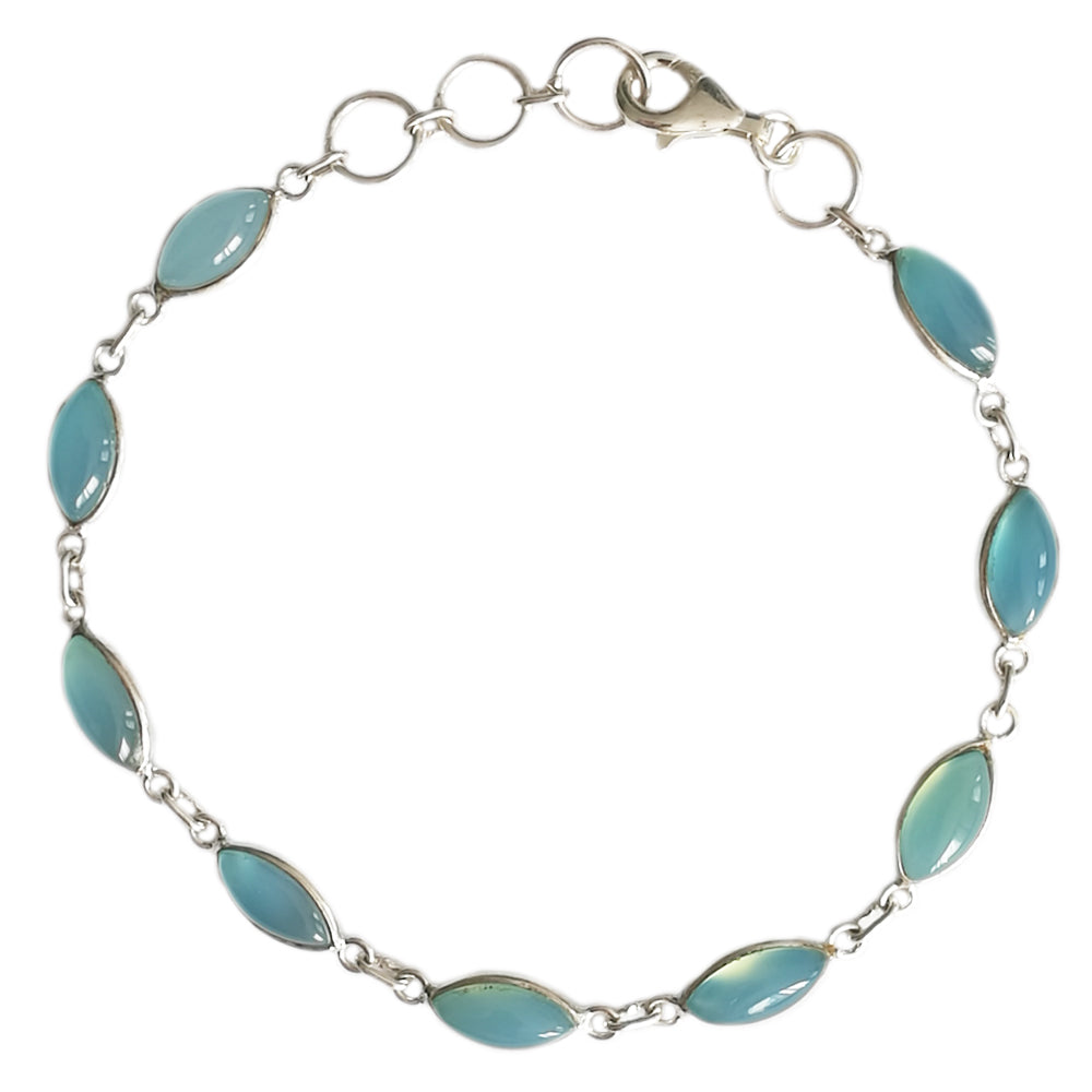 Bracelet calcédoine aqua en argent massif 925