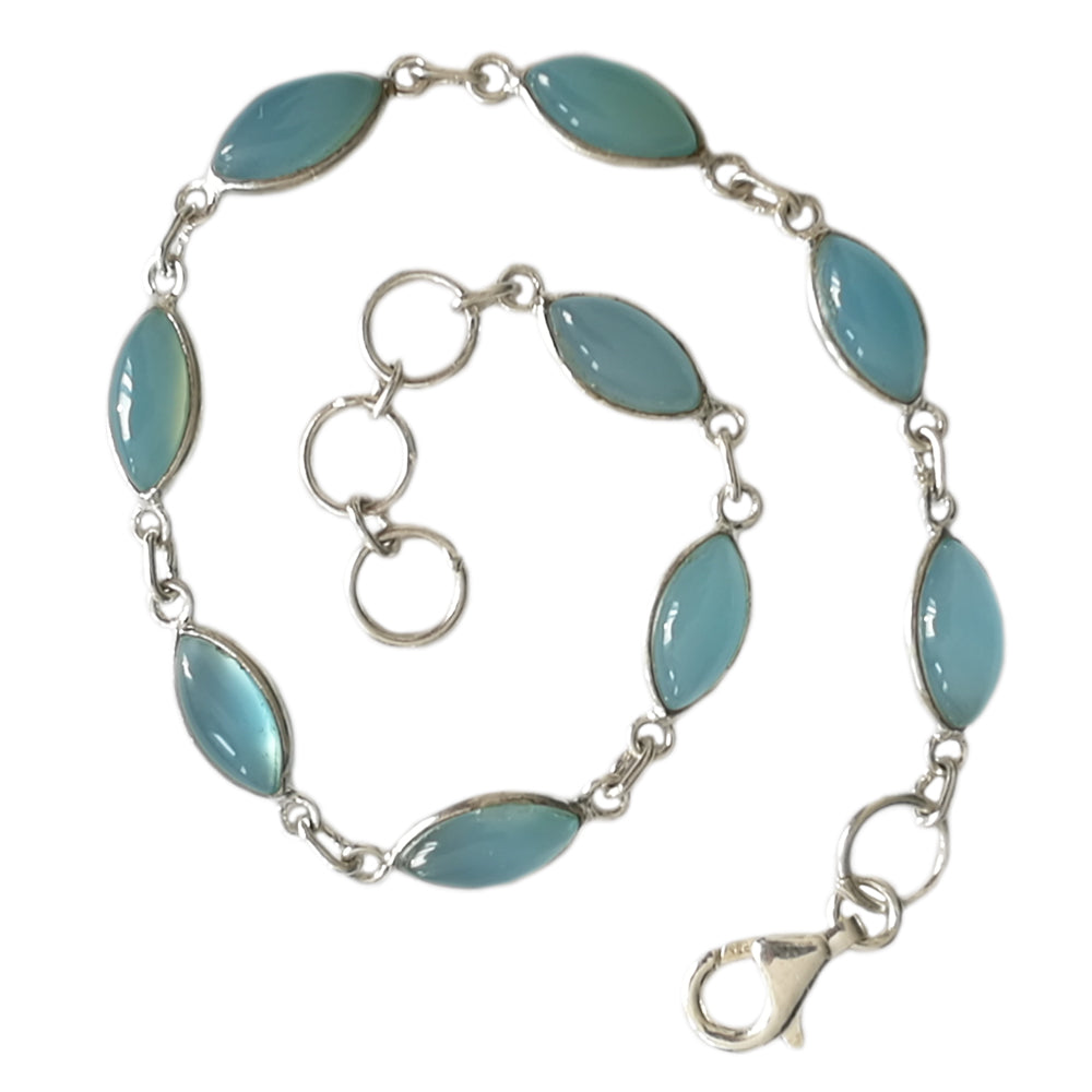 Bracelet calcédoine aqua en argent massif 925