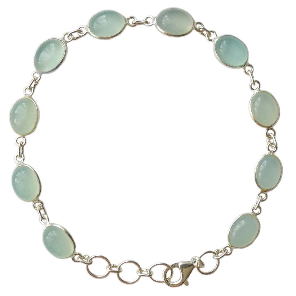 Bracelet calcédoine aqua en argent massif 925