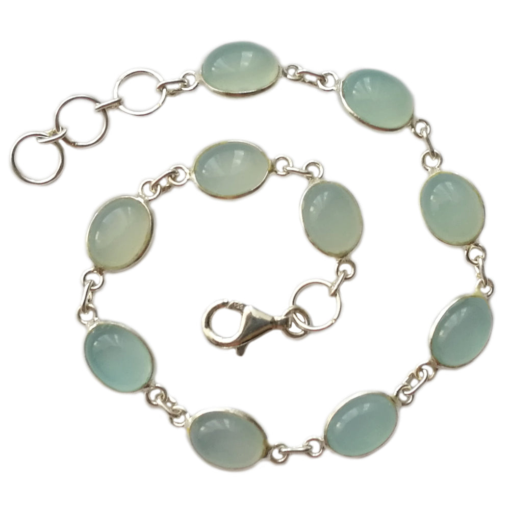 Bracelet calcédoine aqua en argent massif 925