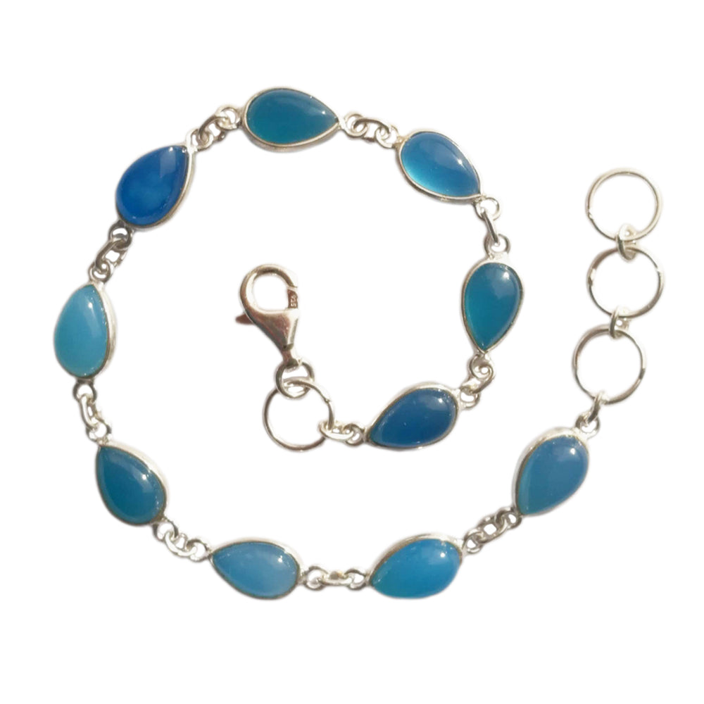 Bracelet calcédoine bleue en argent massif 925