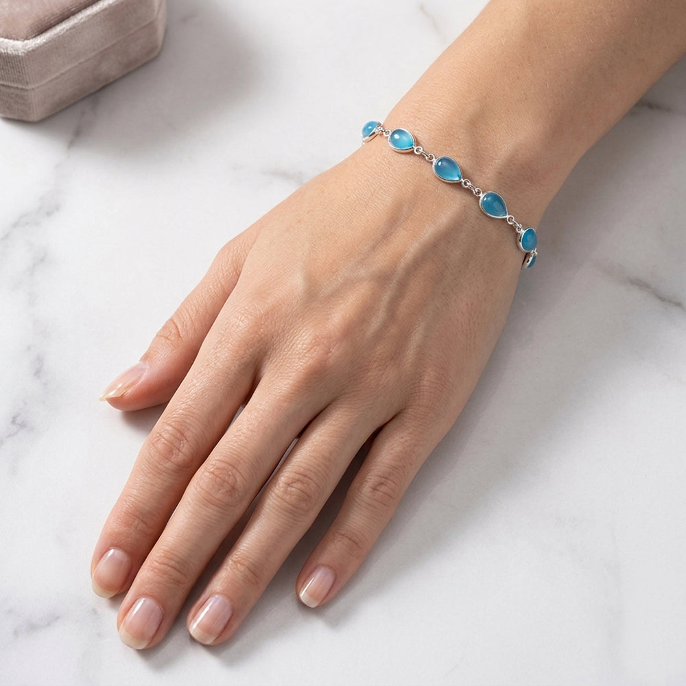 Bracelet calcédoine bleue en argent massif 925