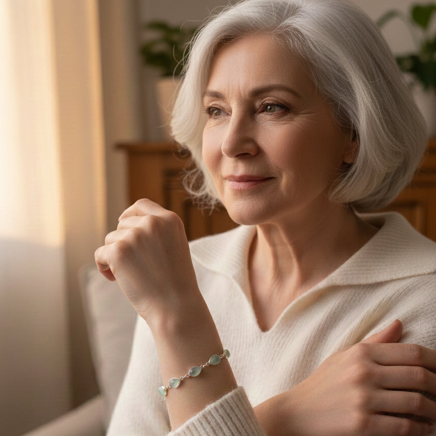 Bracelet calcédoine aqua en argent massif 925