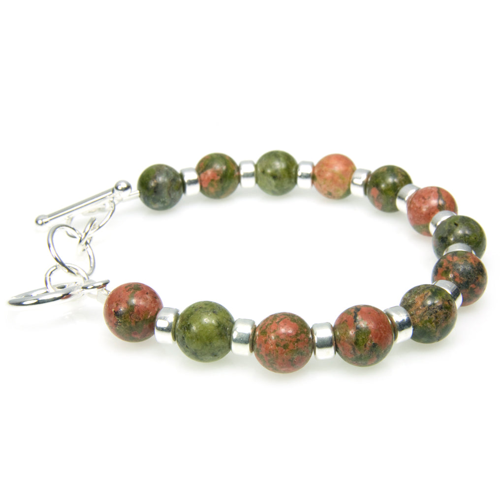 Bracelet unakite en argent massif 925