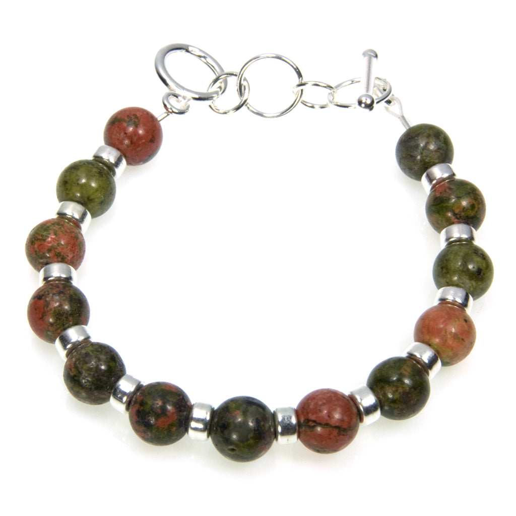 Bracelet unakite en argent massif 925