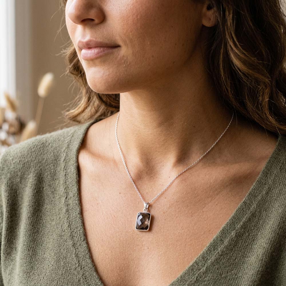 Pendentif quartz fumé en argent massif 925