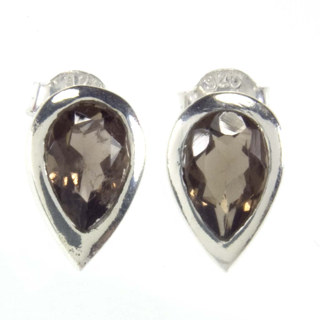 Smoky quartz sterling silver ear studs