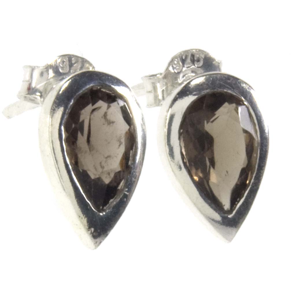 Smoky quartz sterling silver ear studs