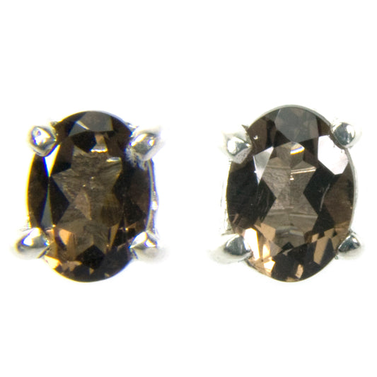 Smoky quartz sterling silver ear studs