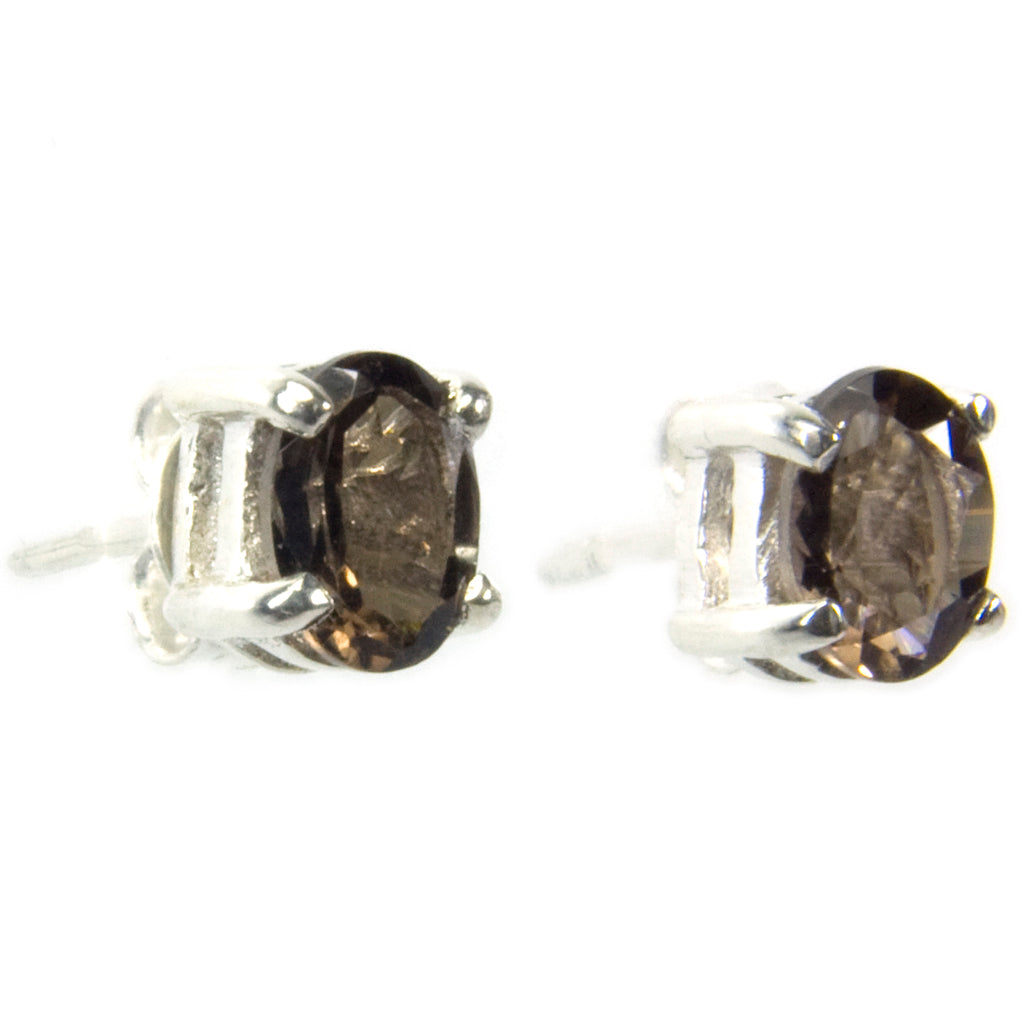 Smoky quartz sterling silver ear studs