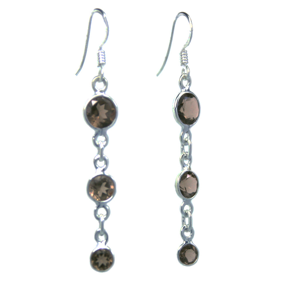 Boucles d’oreilles pendantes quartz fumé en argent massif 925