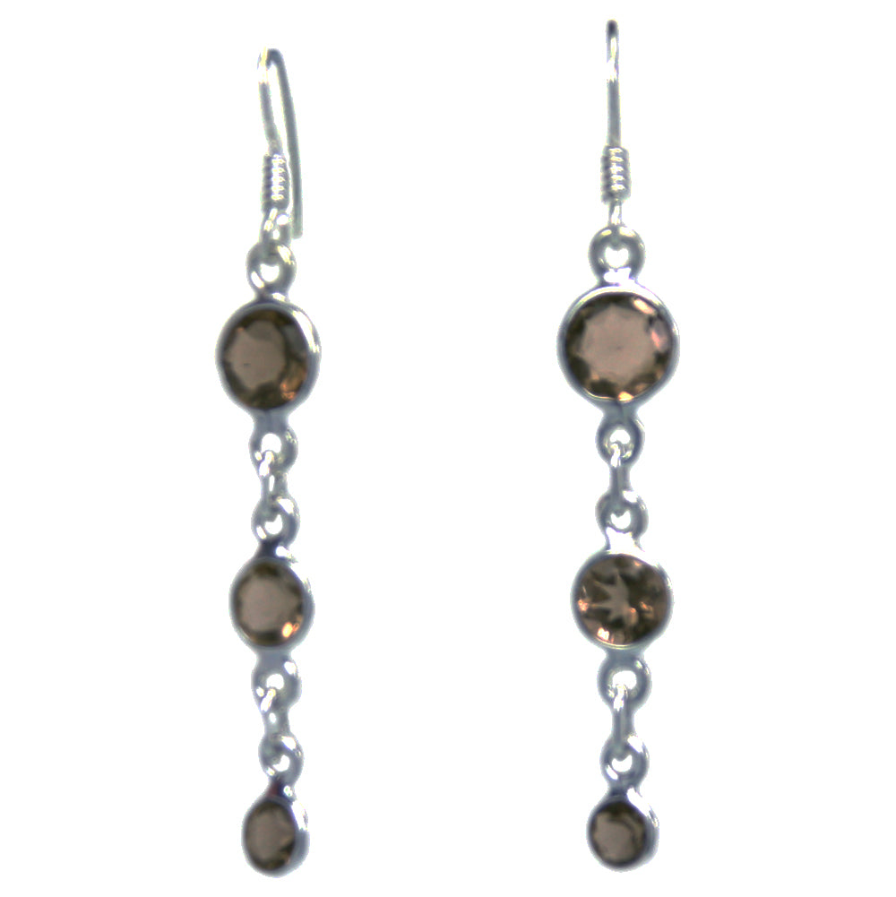 Boucles d’oreilles pendantes quartz fumé en argent massif 925