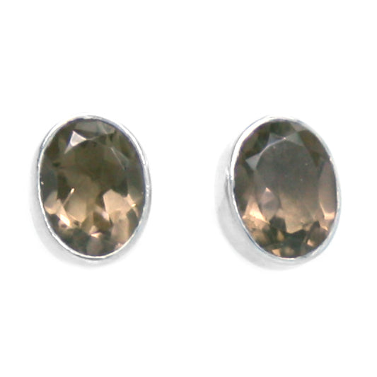 Clous d’oreilles quartz fumé en argent massif 925