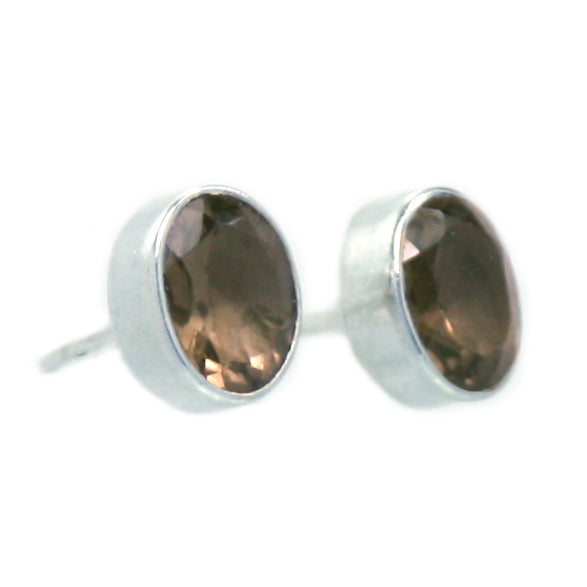 Clous d’oreilles quartz fumé en argent massif 925