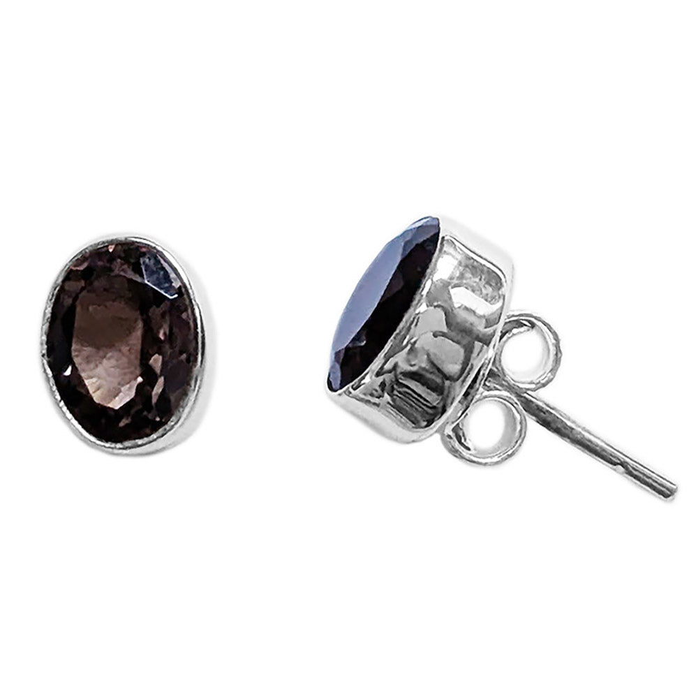 Clous d’oreilles quartz fumé en argent massif 925