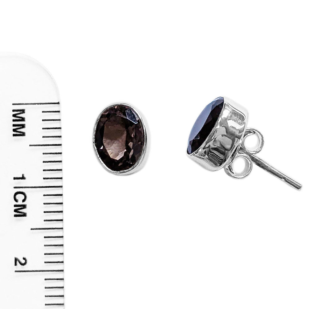 Clous d’oreilles quartz fumé en argent massif 925