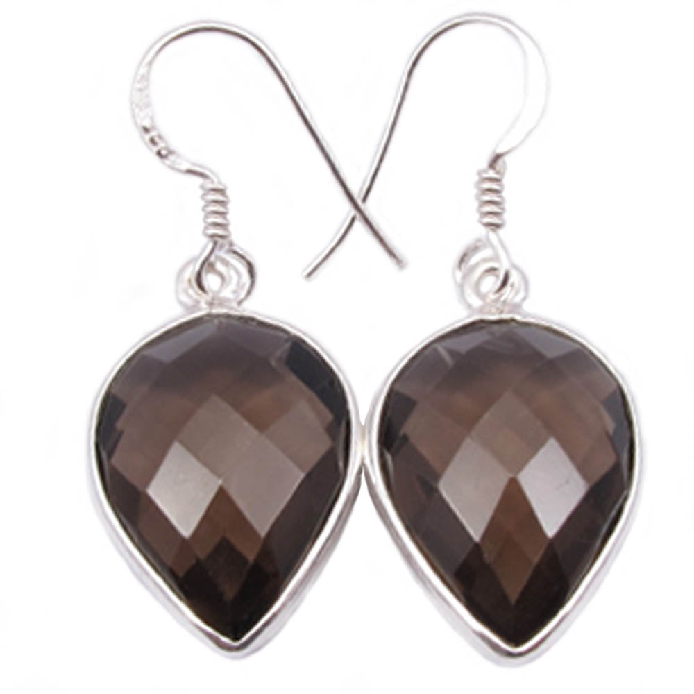 Smoky quartz sterling silver drop earrings