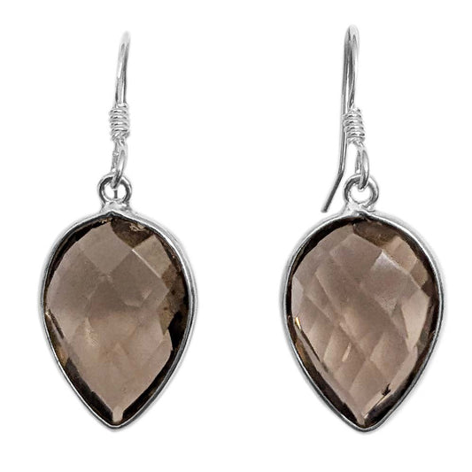Boucles d’oreilles pendantes quartz fumé en argent massif 925