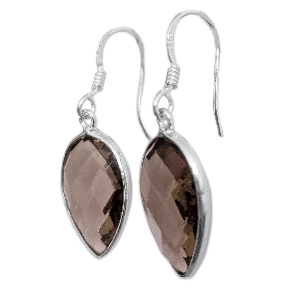 Boucles d’oreilles pendantes quartz fumé en argent massif 925