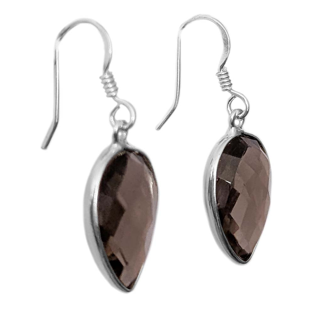 Boucles d’oreilles pendantes quartz fumé en argent massif 925