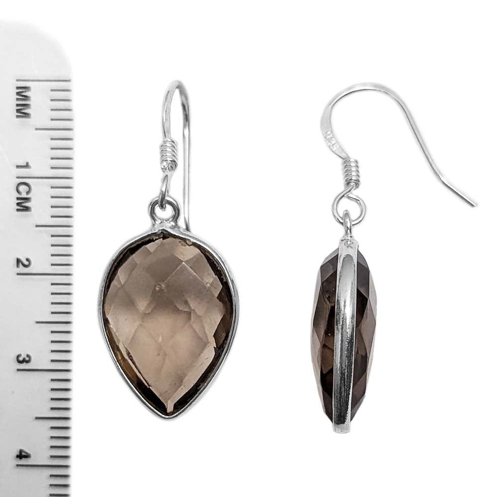Boucles d’oreilles pendantes quartz fumé en argent massif 925