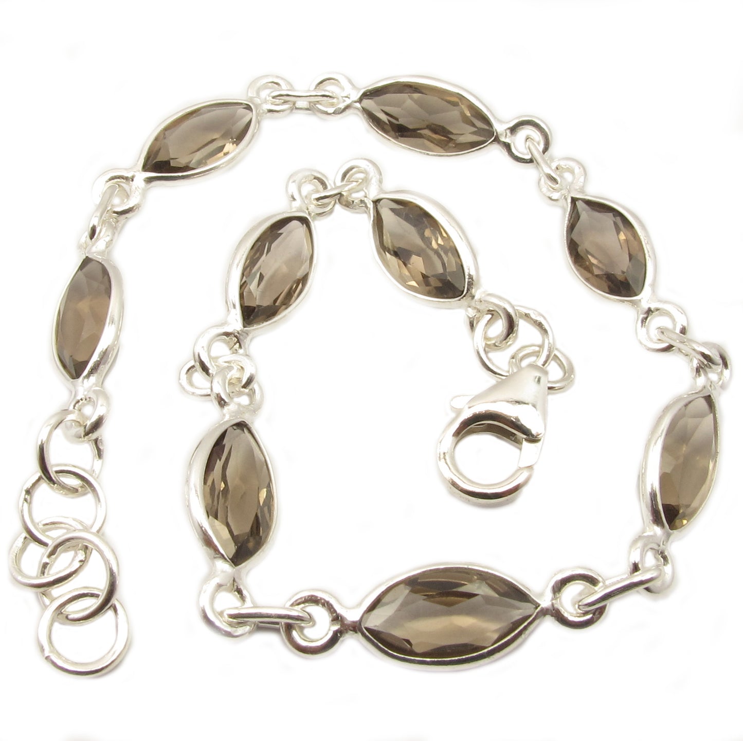 Bracelet quartz fumé en argent massif 925