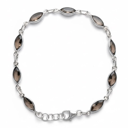 Bracelet quartz fumé en argent massif 925