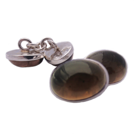 Boutons de manchette quartz fumé en argent massif 925