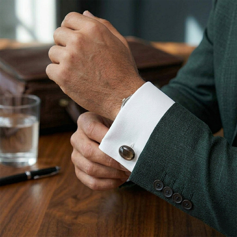 Amethyst and smoky quartz cufflinks in sterling silver 925