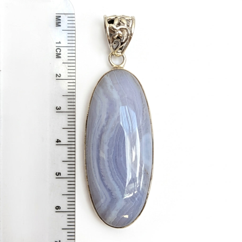 Blue lace agate sterling silver pendant