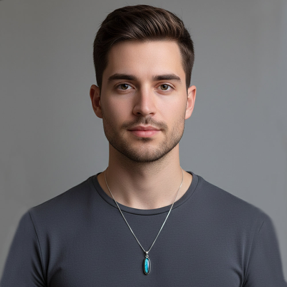 Pendentif labradorite en argent massif 925