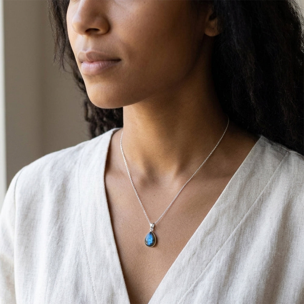 Pendentif labradorite en argent massif 925