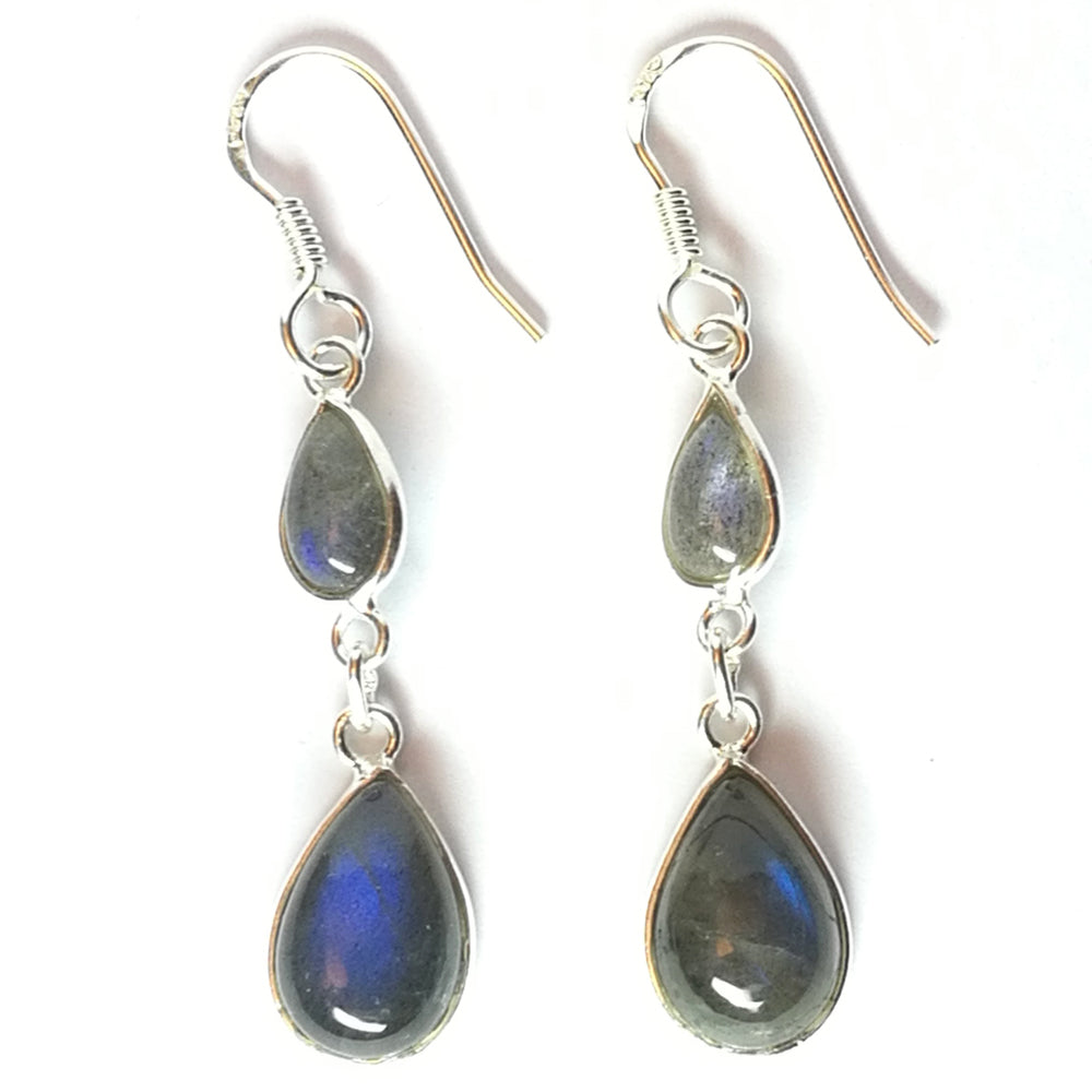 Boucles d’oreilles pendantes labradorite en argent massif 925