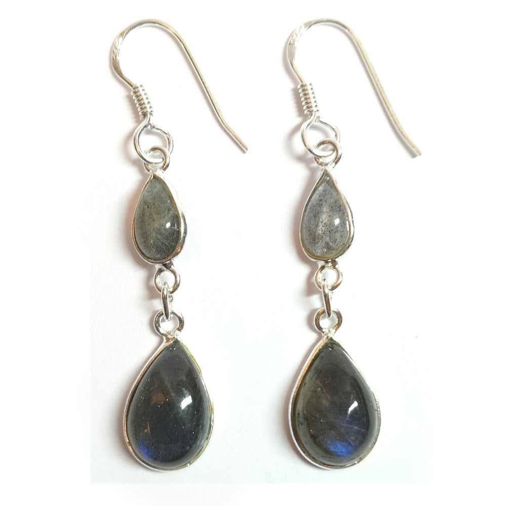 Boucles d’oreilles pendantes labradorite en argent massif 925