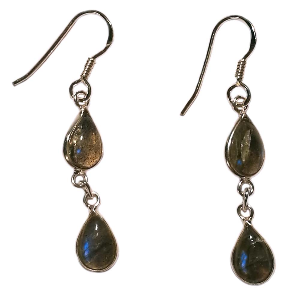 Boucles d’oreilles pendantes labradorite en argent massif 925