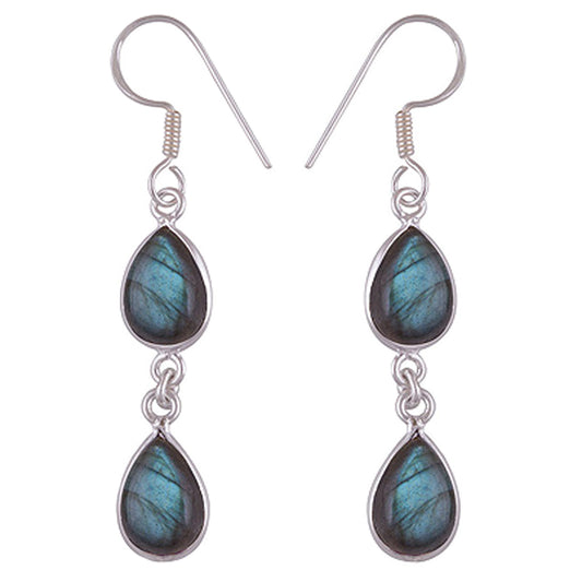 Boucles d’oreilles pendantes labradorite en argent massif 925