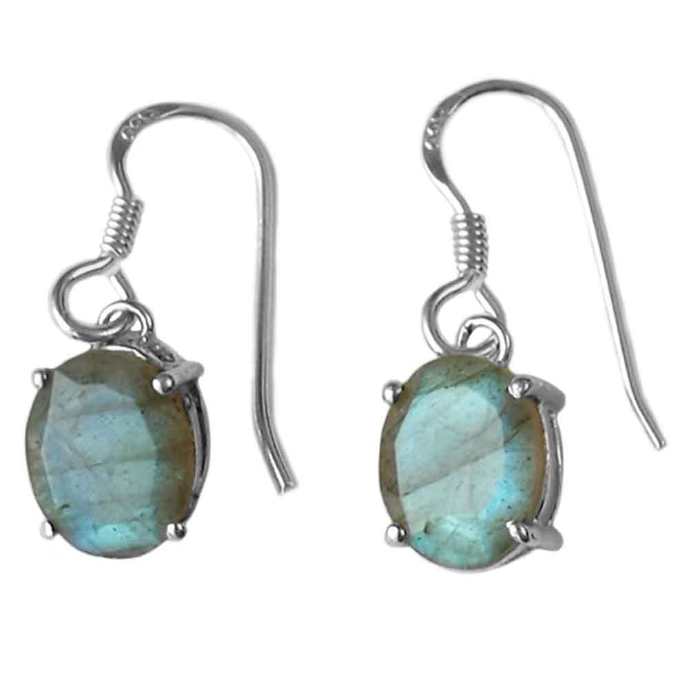 Boucles d’oreilles pendantes labradorite naturelle en argent massif 925