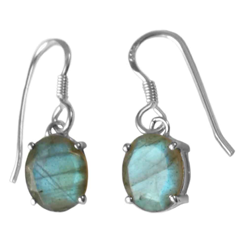 Boucles d’oreilles pendantes labradorite naturelle en argent massif 925