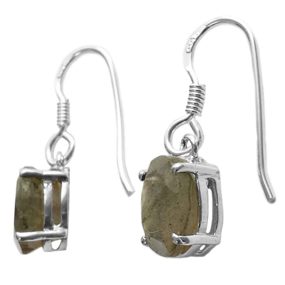 Boucles d’oreilles pendantes labradorite naturelle en argent massif 925