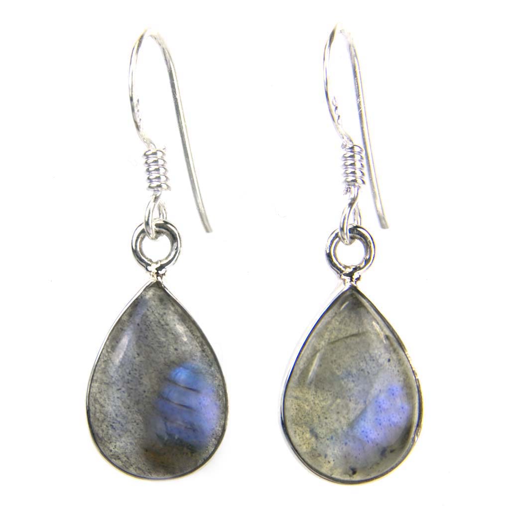 Boucles d’oreilles pendantes labradorite en argent massif 925