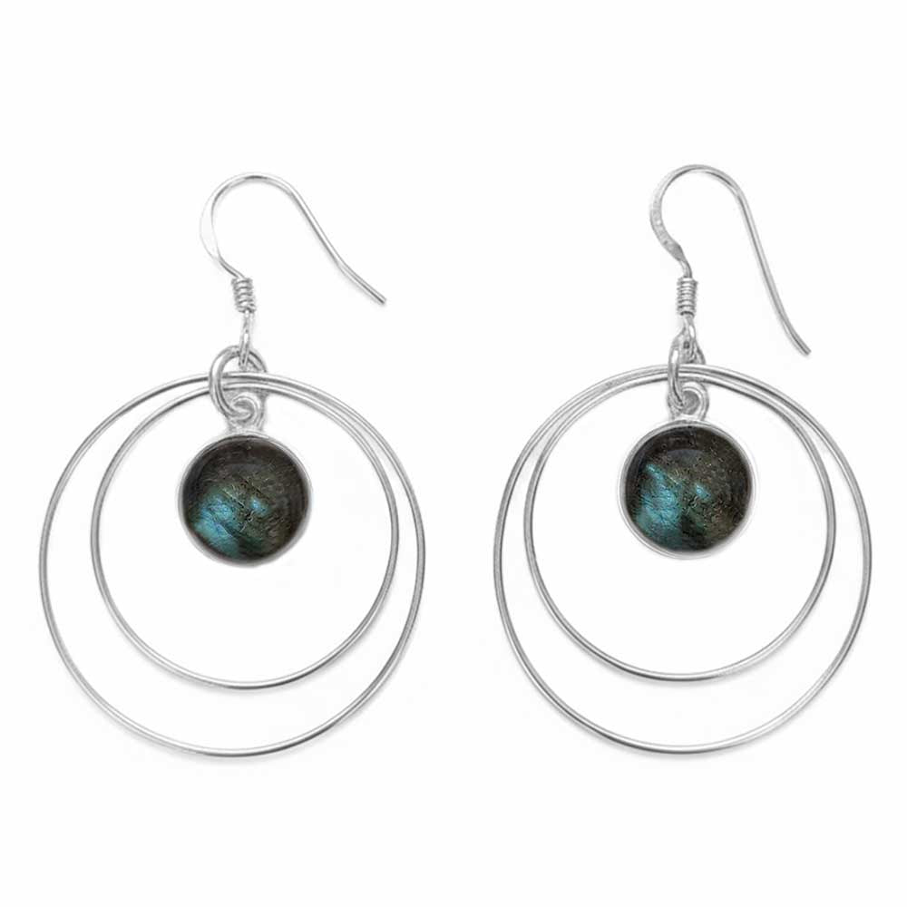Boucles d’oreilles pendantes labradorite en argent massif 925