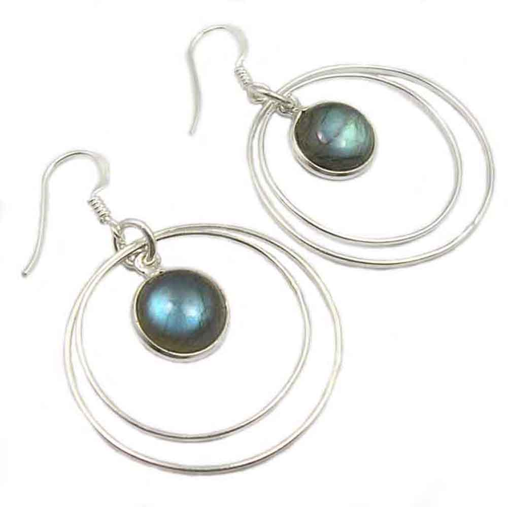 Boucles d’oreilles pendantes labradorite en argent massif 925