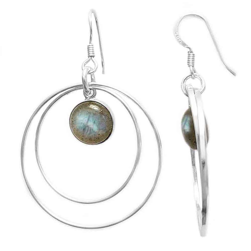 Boucles d’oreilles pendantes labradorite en argent massif 925